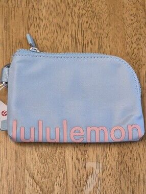 Lululemon Clippable Card Pouch Foam Cloud Blue - Blush Blend Pink Logo Wallet